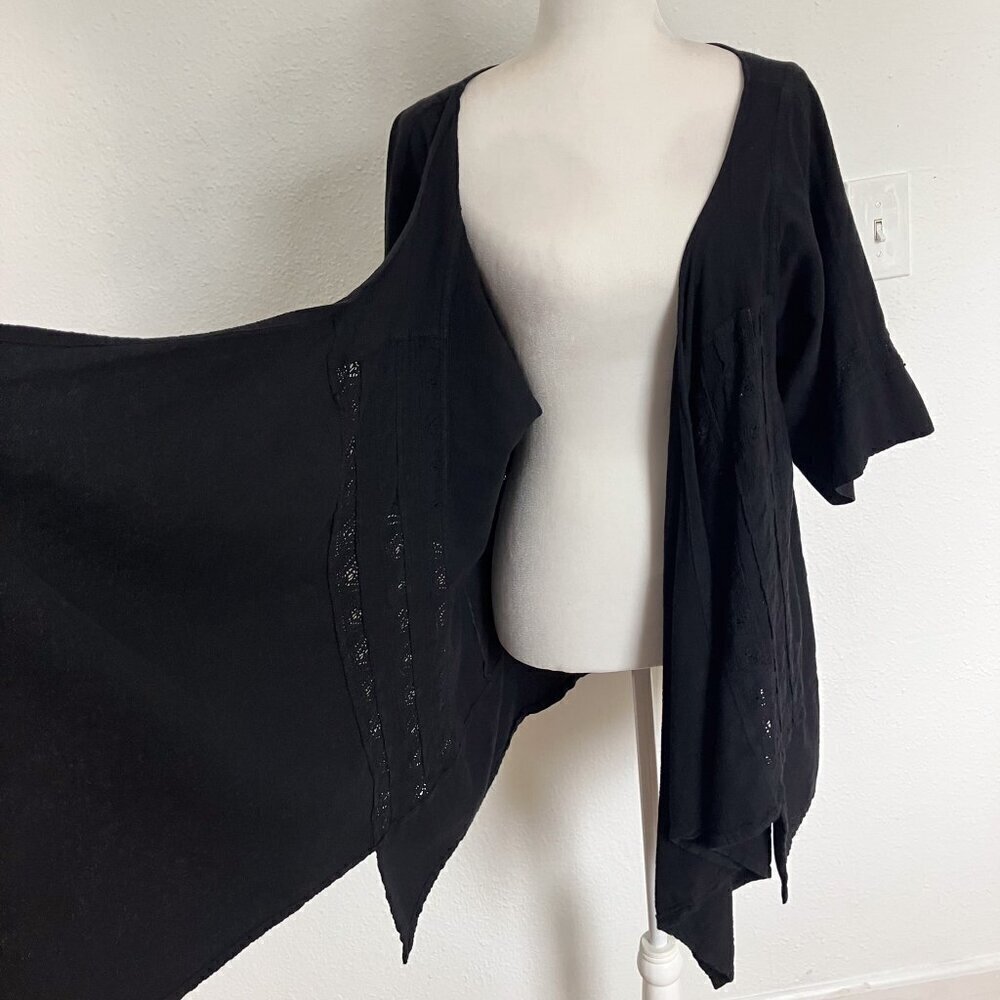 Dunes Relaxed Fashion 100% Cotton Black Open Cardigan Swimsuit Cover Up Large - Picture 3 of 12